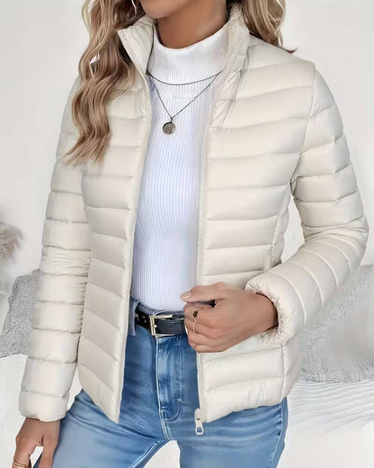 Women's Cropped Quilted Puffer Jacket — Stand Collar Fit 5