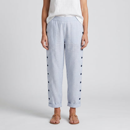 Women's Striped Trousers with Side Button Panel & Turn-Up Cuff 2