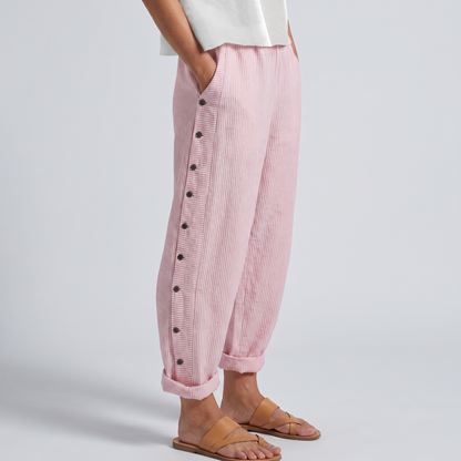 Women's Striped Trousers with Side Button Panel & Turn-Up Cuff 5