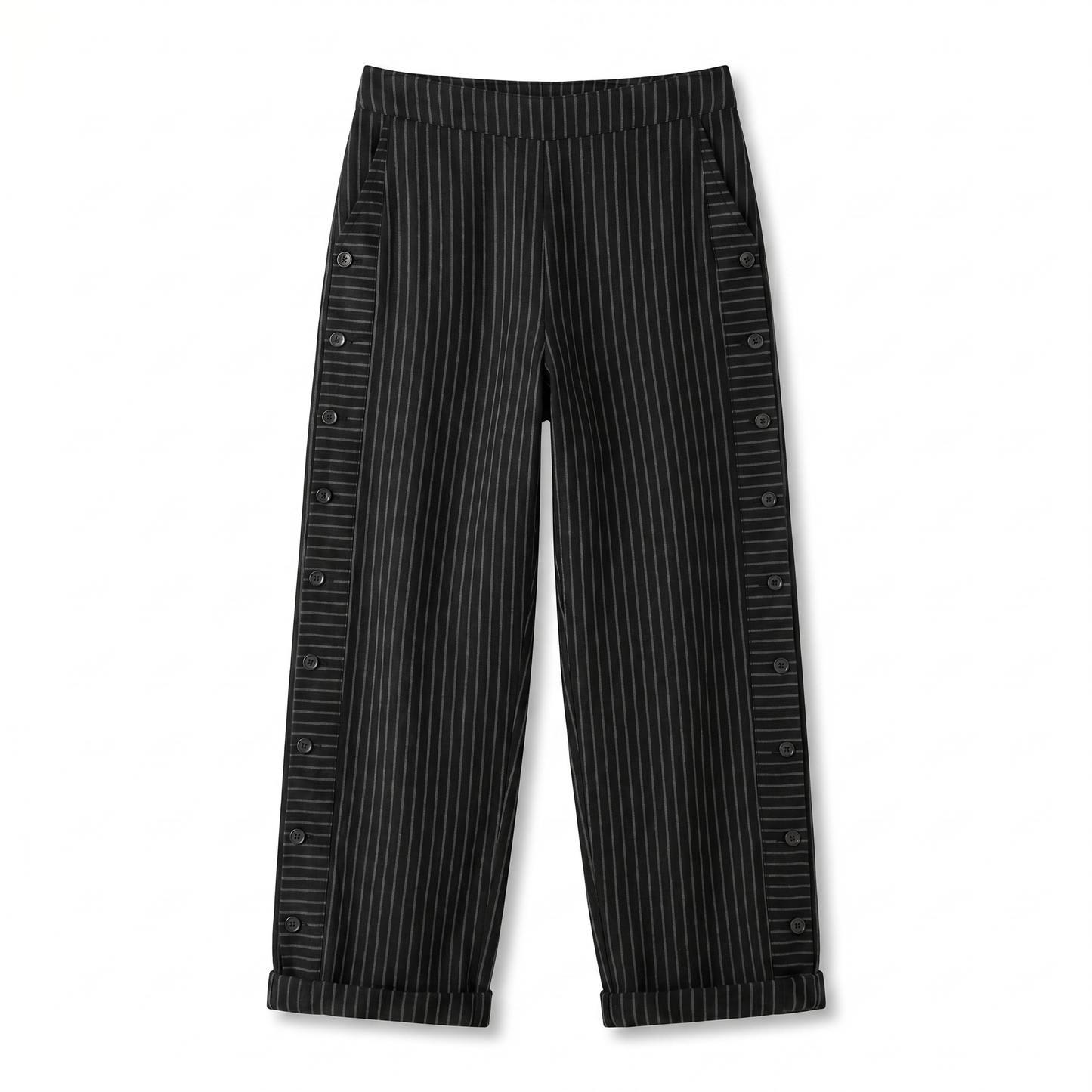 Women's Striped Trousers with Side Button Panel & Turn-Up Cuff 9