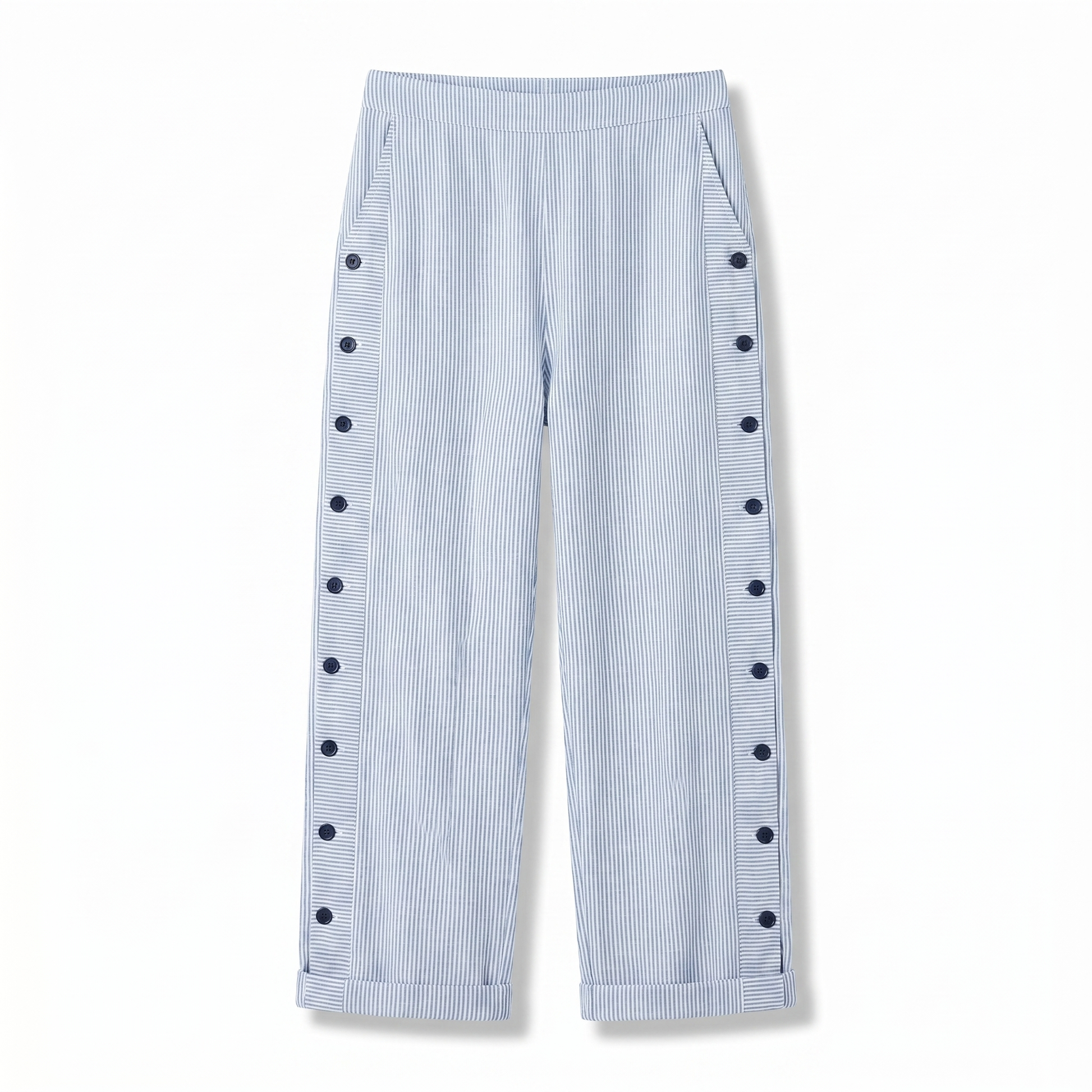 Women's Striped Trousers with Side Button Panel & Turn-Up Cuff 6