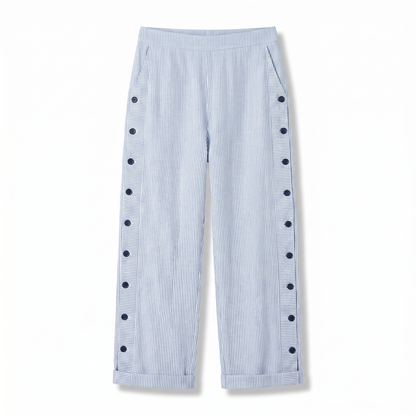 Women's Striped Trousers with Side Button Panel & Turn-Up Cuff 6
