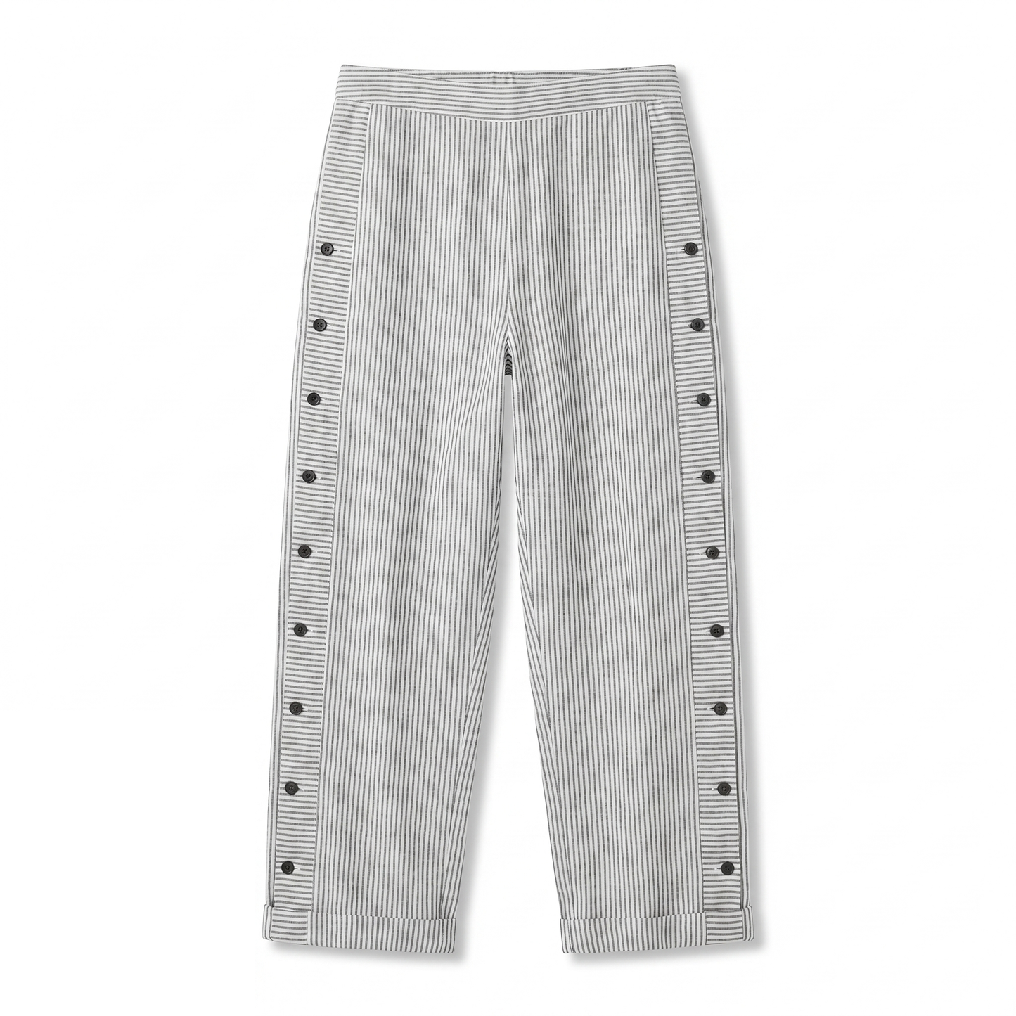 Women's Striped Trousers with Side Button Panel & Turn-Up Cuff 8