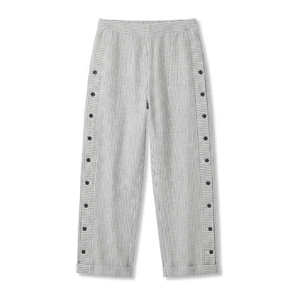 Women's Striped Trousers with Side Button Panel & Turn-Up Cuff 8