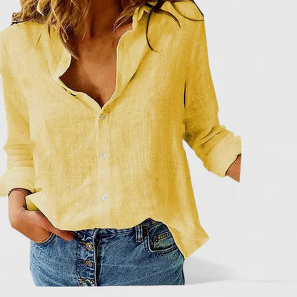 Women's Linen Button-Down Shirt with Lapel Collar 6
